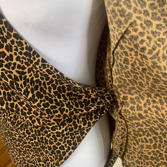 J. Crew Size S Peplum Sara Leopard Print Wrap Top Blouse Black Tan Long Sleeve - Picture 13 of 15
